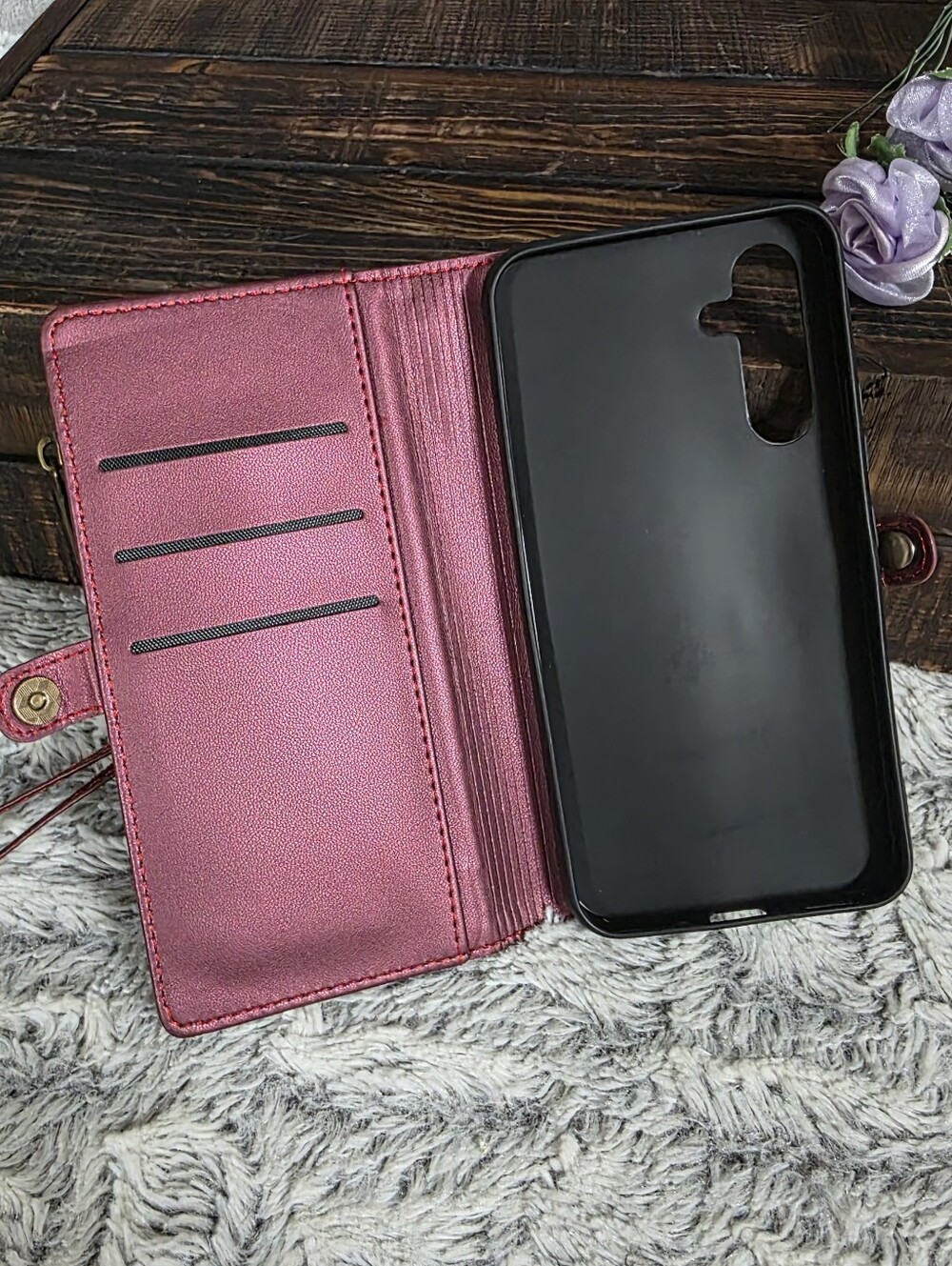 Defencase Samsung Galaxy A54 5G Wallet Phone Case Red with Strap